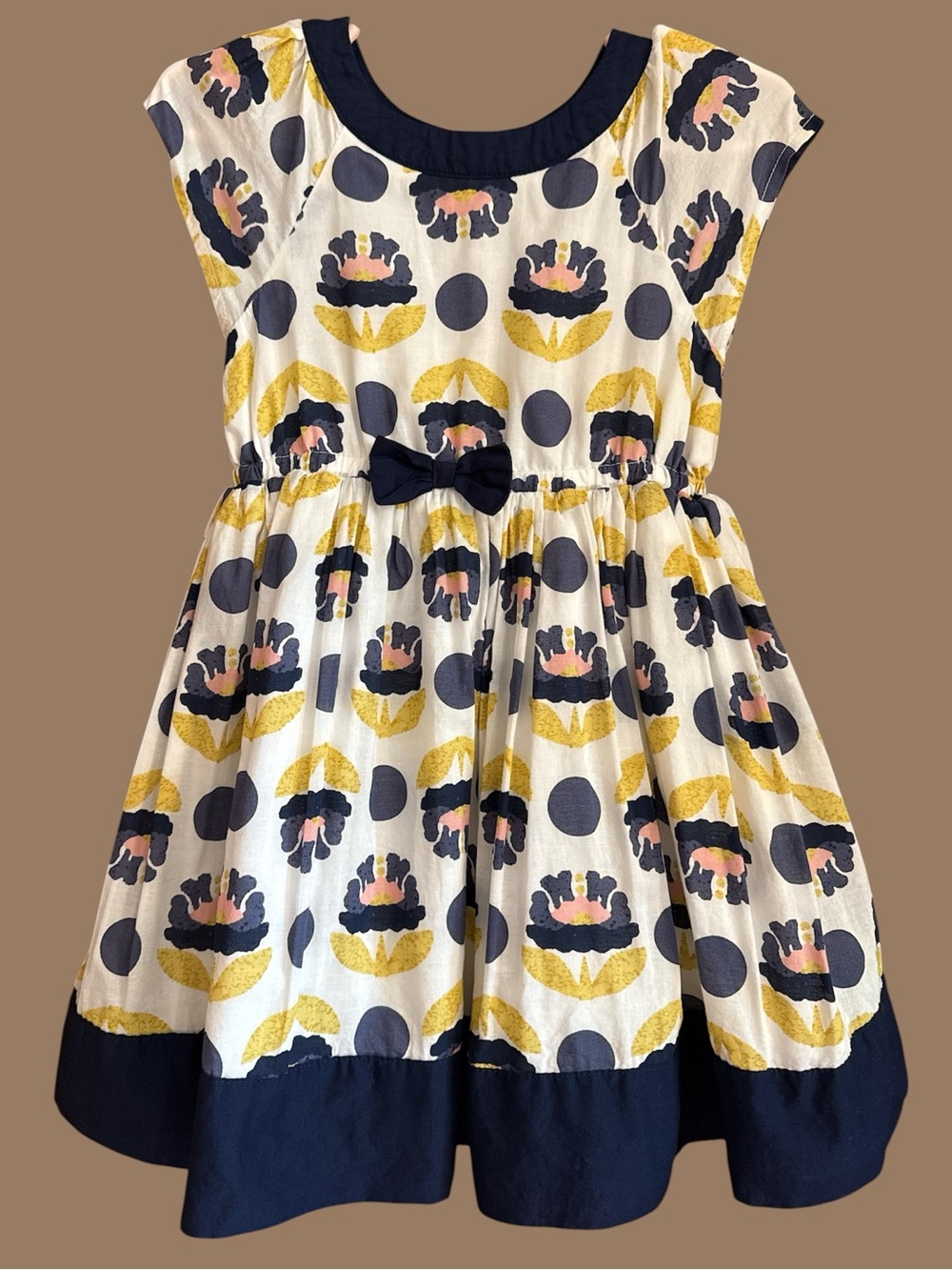 Lydia Jane Toddler Navy Trim Floral Retro Print & Cut Dress